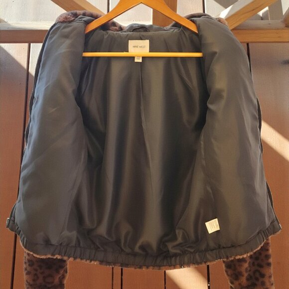 Nine West Faux Fur Leopard Print Hooded Jacket XS – Soft & Stylish - Picture 4 of 11